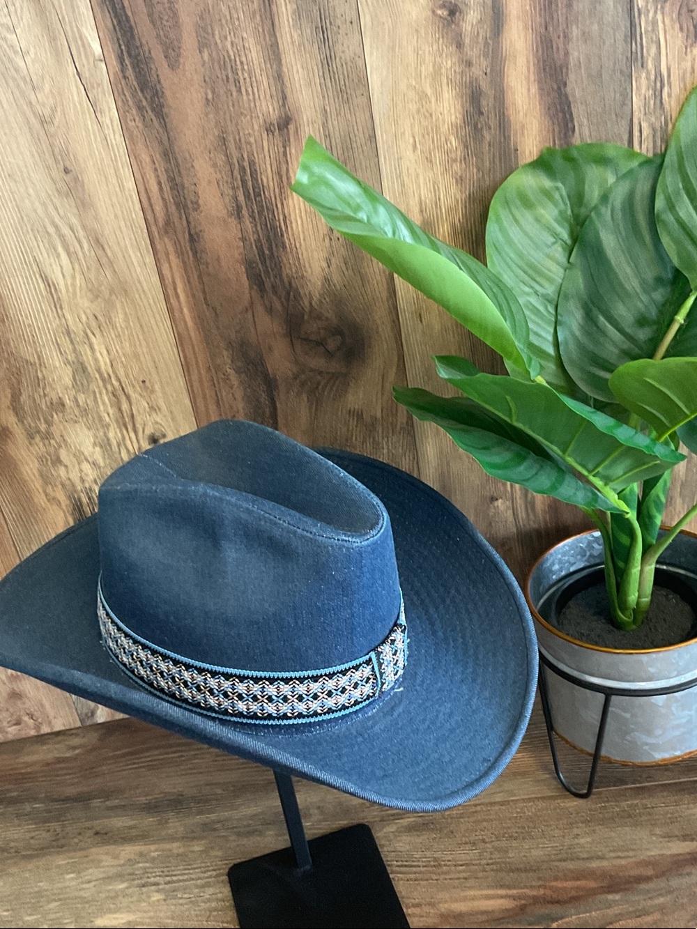 Young An Vintage 70's Cowboy Hat with Decorative Woven Geometric Band L